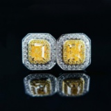 14k Gold 0.69 Ct Natural Yellow Diamond & Diamond Earrings