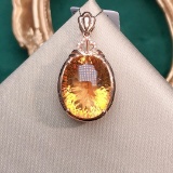 14k Gold 12.93 Ctw Natural Citrine & Diamond Pendant