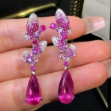 14k Gold 7.47 Ct Natural Tourmaline & Diamond Earrings