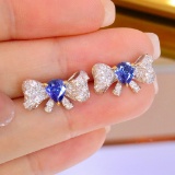 14k Gold 1.88 Ctw Natural Sapphire & Diamond Earrings