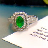 14k Gold 1.14 Ctw Vivid Green Natural Emerald & Diamond Ring