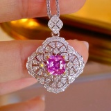 14k Gold 1.64 Ctw Natural Padparadscha Sapphire & Diamond Pendant