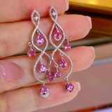 14k Gold 3.08 Ctw Natural Padparadscha Sapphire & Diamond Earrings