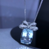 14k Gold 8.68 Ct Natural Aquamarine & Diamond Necklace