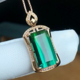 14k Gold 7.5 Ct Natural Tourmaline & Diamond Pendant