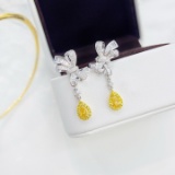 14k Gold 1.14 Ctw Natural Yellow Diamond & Diamond Earrings