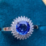 14k Gold 1.10 Ct Vivid Blue Natural Sapphire & Diamond Ring