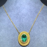 14k Gold 0.95 Ct Vivid Green Natural Emerald & Diamond Necklace