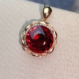 14k Gold 7.75 Ct Natural Tourmaline & Diamond Pendant
