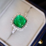 14k Gold 2.83 Ctw Vivid Green Natural Emerald & Diamond Ring