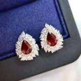 14k Gold 2.65 Ctw Natural Ruby & Diamond Earrings