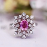 14k Gold 1.06 Ctw Natural Padparadscha Sapphire & Diamond Ring