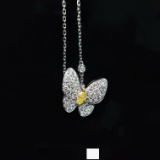 14k Gold 0.15 Ct Natural Yellow Diamond & Diamond & Butterfly Necklace