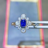 14k Gold 0.81 Ctw Vivid Blue Natural Sapphire & Diamond Ring