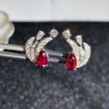 14k Gold 3.04 Ctw Natural Ruby & Diamond Earrings