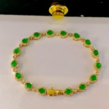 14k Gold 4.98 Ctw Vivid Green Natural Emerald & Diamond Bracelet