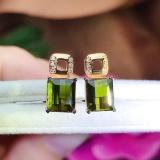 14k Gold 2.5 Ct Natural Tourmaline & Diamond Earrings