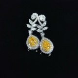 14k Gold 0.64 Ct Natural Yellow Diamond & Diamond Earrings