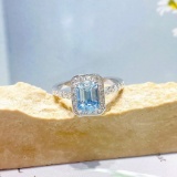 14k Gold 1.32 Ctw Natural Aquamarine & Diamond Ring