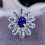 14k Gold 1.52 Ctw Natural Sapphire & Diamond & Flowers Ring/pendant
