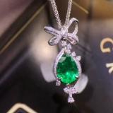 14k Gold 2.94 Ctw Vivid Green Natural Emerald & Diamond Pendant