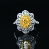 14k Gold 1.01 Ct Natural Yellow Diamond & Diamond & Flowers Ring