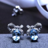 14k Gold 1.55 Ctw Natural Aquamarine & Diamond Earrings