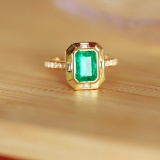 14k Gold 2.04 Ct Vivid Green Natural Emerald & Diamond Ring