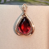 14k Gold 8.9 Ct Natural Tourmaline & Diamond Pendant