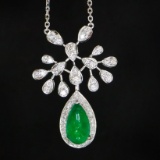 14k Gold 3.51 Ctw Vivid Green Natural Emerald & Diamond Necklace