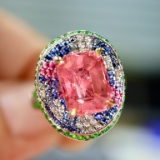 14k Gold 4.15 Ct Natural Tourmaline & Diamond Ring