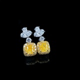 14k Gold 0.48 Ct Natural Yellow Diamond & Diamond Earrings