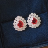 14k Gold 2.19 Ctw Natural Ruby & Diamond Earrings