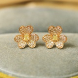 14k Gold 0.52 Ctw Natural Yellow Diamond & Diamond Earrings