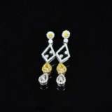 14k Gold 0.36 Ct Natural Yellow Diamond & Diamond Earrings