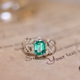 14k Gold 1.48 Ctw Vivid Green Natural Emerald & Diamond Ring