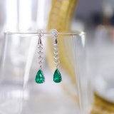 14k Gold 3.12 Ctw Vivid Green Natural Emerald & Diamond Earrings
