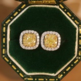 14k Gold 0.74 Ctw Natural Yellow Diamond & Diamond Earrings
