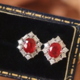 14k Gold 0.95 Ctw Natural Ruby & Diamond Earrings