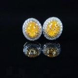 14k Gold 1.03 Ct Natural Yellow Diamond & Diamond Earrings