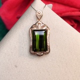 14k Gold 5.99 Ctw Natural Tourmaline & Diamond Pendant