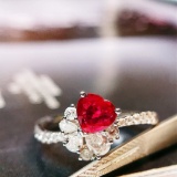 14k Gold 0.83 Ctw Vivid Red Natural Ruby & Diamond Ring