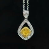 Gia Certified 14k Gold 0.47 Ct Natural Yellow Diamond & Diamond Pendant