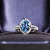 14k Gold 2.10 Ct Natural Aquamarine & Diamond Ring