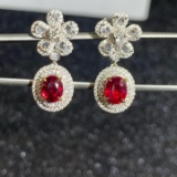 14k Gold 3.50 Ctw Natural Ruby & Diamond Earrings