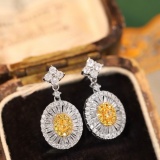 14k Gold 1.00 Ctw Natural Yellow Diamond & Diamond Earrings