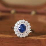 14k Gold 1.75 Ct Natural Sapphire & Diamond Ring