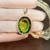 14k Gold 21.80 Ctw Natural Tourmaline & Diamond Pendant