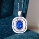 14k Gold 2.82 Ctw Natural Sapphire & Diamond Necklace