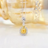14k Gold 1.06 Ctw Natural Yellow Diamond & Diamond Necklace